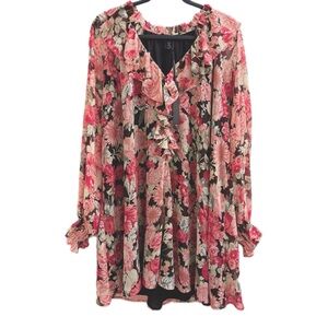 House of Harlow 1960 Floral Ruffle V Neck Dress